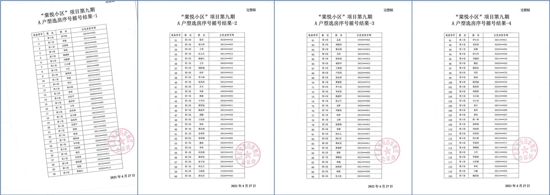 “棠悦小区”项目第九期摇号结果公示